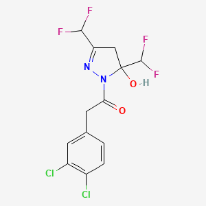 molecular formula C13H10Cl2F4N2O2 B4266766 1-[(3,4-dichlorophenyl)acetyl]-3,5-bis(difluoromethyl)-4,5-dihydro-1H-pyrazol-5-ol 