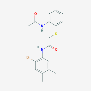 molecular formula C18H19BrN2O2S B426677 2-{[2-(acetylamino)phenyl]sulfanyl}-N-(2-bromo-4,5-dimethylphenyl)acetamide 
