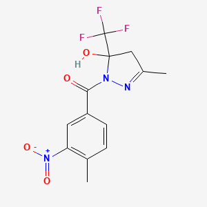 molecular formula C13H12F3N3O4 B4266907 3-methyl-1-(4-methyl-3-nitrobenzoyl)-5-(trifluoromethyl)-4,5-dihydro-1H-pyrazol-5-ol 