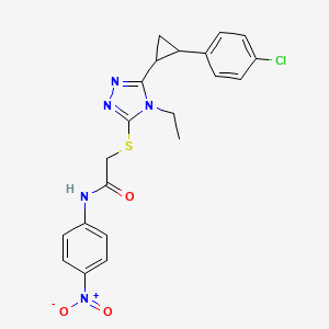 molecular formula C21H20ClN5O3S B4266942 2-({5-[2-(4-chlorophenyl)cyclopropyl]-4-ethyl-4H-1,2,4-triazol-3-yl}thio)-N-(4-nitrophenyl)acetamide 
