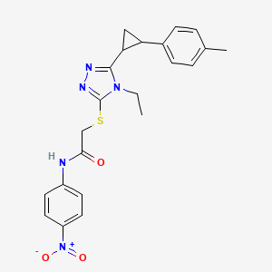 molecular formula C22H23N5O3S B4266951 2-({4-ethyl-5-[2-(4-methylphenyl)cyclopropyl]-4H-1,2,4-triazol-3-yl}thio)-N-(4-nitrophenyl)acetamide 