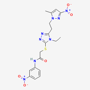 molecular formula C18H20N8O5S B4267005 2-({4-ethyl-5-[2-(5-methyl-3-nitro-1H-pyrazol-1-yl)ethyl]-4H-1,2,4-triazol-3-yl}thio)-N-(3-nitrophenyl)acetamide 
