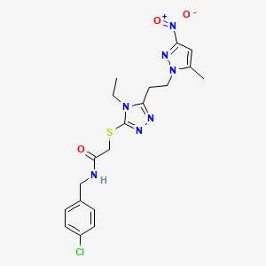 molecular formula C19H22ClN7O3S B4267024 N-(4-chlorobenzyl)-2-({4-ethyl-5-[2-(5-methyl-3-nitro-1H-pyrazol-1-yl)ethyl]-4H-1,2,4-triazol-3-yl}thio)acetamide 