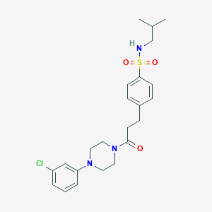molecular formula C23H30ClN3O3S B426703 4-{3-[4-(3-chlorophenyl)-1-piperazinyl]-3-oxopropyl}-N-isobutylbenzenesulfonamide 