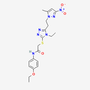 molecular formula C20H25N7O4S B4267106 N-(4-ethoxyphenyl)-2-({4-ethyl-5-[2-(5-methyl-3-nitro-1H-pyrazol-1-yl)ethyl]-4H-1,2,4-triazol-3-yl}thio)acetamide 