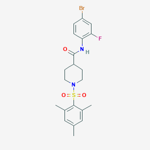 molecular formula C21H24BrFN2O3S B426714 N-(4-bromo-2-fluorophenyl)-1-[(2,4,6-trimethylphenyl)sulfonyl]piperidine-4-carboxamide 
