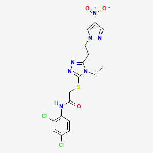 molecular formula C17H17Cl2N7O3S B4267157 N-(2,4-dichlorophenyl)-2-({4-ethyl-5-[2-(4-nitro-1H-pyrazol-1-yl)ethyl]-4H-1,2,4-triazol-3-yl}thio)acetamide 