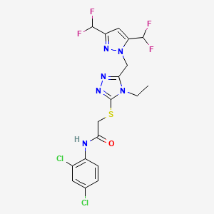 molecular formula C18H16Cl2F4N6OS B4267160 2-[(5-{[3,5-bis(difluoromethyl)-1H-pyrazol-1-yl]methyl}-4-ethyl-4H-1,2,4-triazol-3-yl)thio]-N-(2,4-dichlorophenyl)acetamide 