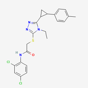 molecular formula C22H22Cl2N4OS B4267166 N-(2,4-dichlorophenyl)-2-({4-ethyl-5-[2-(4-methylphenyl)cyclopropyl]-4H-1,2,4-triazol-3-yl}thio)acetamide 