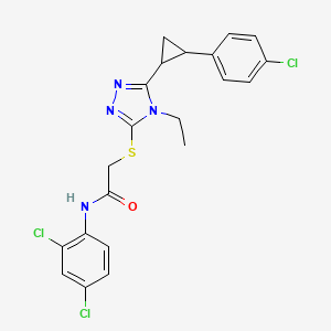 molecular formula C21H19Cl3N4OS B4267168 2-({5-[2-(4-chlorophenyl)cyclopropyl]-4-ethyl-4H-1,2,4-triazol-3-yl}thio)-N-(2,4-dichlorophenyl)acetamide 