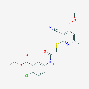 molecular formula C20H20ClN3O4S B426724 Ethyl 2-chloro-5-[({[3-cyano-4-(methoxymethyl)-6-methylpyridin-2-yl]sulfanyl}acetyl)amino]benzoate 