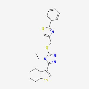 molecular formula C22H22N4S3 B4267487 4-ethyl-3-{[(2-phenyl-1,3-thiazol-4-yl)methyl]thio}-5-(4,5,6,7-tetrahydro-1-benzothien-3-yl)-4H-1,2,4-triazole 