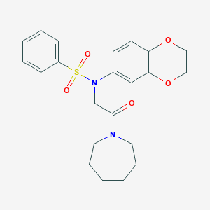 molecular formula C22H26N2O5S B426752 N-[2-(azepan-1-yl)-2-oxoethyl]-N-(2,3-dihydro-1,4-benzodioxin-6-yl)benzenesulfonamide 