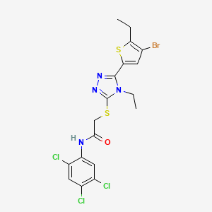 molecular formula C18H16BrCl3N4OS2 B4267573 2-{[5-(4-bromo-5-ethyl-2-thienyl)-4-ethyl-4H-1,2,4-triazol-3-yl]thio}-N-(2,4,5-trichlorophenyl)acetamide 
