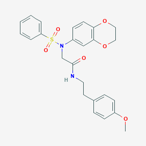 molecular formula C25H26N2O6S B426758 2-[2,3-dihydro-1,4-benzodioxin-6-yl(phenylsulfonyl)amino]-N-[2-(4-methoxyphenyl)ethyl]acetamide 