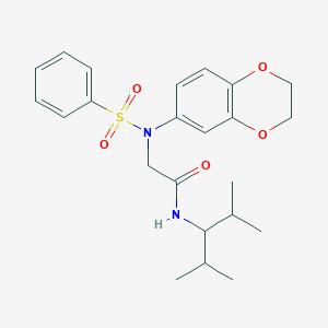 molecular formula C23H30N2O5S B426759 2-[2,3-dihydro-1,4-benzodioxin-6-yl(phenylsulfonyl)amino]-N-(1-isopropyl-2-methylpropyl)acetamide 