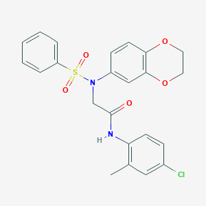 molecular formula C23H21ClN2O5S B426762 N-(4-chloro-2-methylphenyl)-2-[2,3-dihydro-1,4-benzodioxin-6-yl(phenylsulfonyl)amino]acetamide 