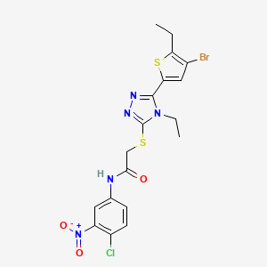 molecular formula C18H17BrClN5O3S2 B4267624 2-{[5-(4-bromo-5-ethyl-2-thienyl)-4-ethyl-4H-1,2,4-triazol-3-yl]thio}-N-(4-chloro-3-nitrophenyl)acetamide 