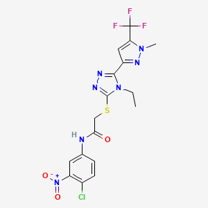 molecular formula C17H15ClF3N7O3S B4267627 N-(4-chloro-3-nitrophenyl)-2-({4-ethyl-5-[1-methyl-5-(trifluoromethyl)-1H-pyrazol-3-yl]-4H-1,2,4-triazol-3-yl}thio)acetamide 
