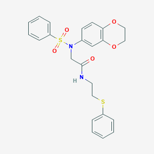 molecular formula C24H24N2O5S2 B426763 2-[2,3-dihydro-1,4-benzodioxin-6-yl(phenylsulfonyl)amino]-N-[2-(phenylthio)ethyl]acetamide 