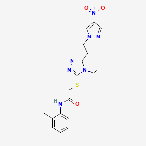 molecular formula C18H21N7O3S B4267674 2-({4-ethyl-5-[2-(4-nitro-1H-pyrazol-1-yl)ethyl]-4H-1,2,4-triazol-3-yl}thio)-N-(2-methylphenyl)acetamide 