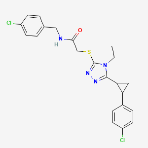 molecular formula C22H22Cl2N4OS B4267679 N-(4-chlorobenzyl)-2-({5-[2-(4-chlorophenyl)cyclopropyl]-4-ethyl-4H-1,2,4-triazol-3-yl}thio)acetamide 