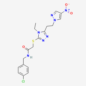 molecular formula C18H20ClN7O3S B4267682 N-(4-chlorobenzyl)-2-({4-ethyl-5-[2-(4-nitro-1H-pyrazol-1-yl)ethyl]-4H-1,2,4-triazol-3-yl}thio)acetamide 