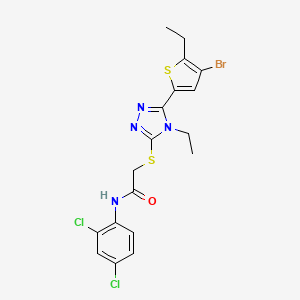 molecular formula C18H17BrCl2N4OS2 B4267715 2-{[5-(4-bromo-5-ethyl-2-thienyl)-4-ethyl-4H-1,2,4-triazol-3-yl]thio}-N-(2,4-dichlorophenyl)acetamide 