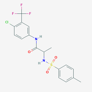 molecular formula C17H16ClF3N2O3S B426783 N-[4-chloro-3-(trifluoromethyl)phenyl]-2-{[(4-methylphenyl)sulfonyl]amino}propanamide 