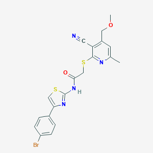 molecular formula C20H17BrN4O2S2 B426789 N-[4-(4-bromophenyl)-1,3-thiazol-2-yl]-2-{[3-cyano-4-(methoxymethyl)-6-methylpyridin-2-yl]sulfanyl}acetamide 