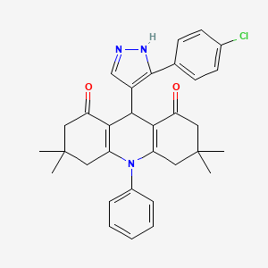 molecular formula C32H32ClN3O2 B4267907 9-[3-(4-chlorophenyl)-1H-pyrazol-4-yl]-3,3,6,6-tetramethyl-10-phenyl-3,4,6,7,9,10-hexahydro-1,8(2H,5H)-acridinedione 