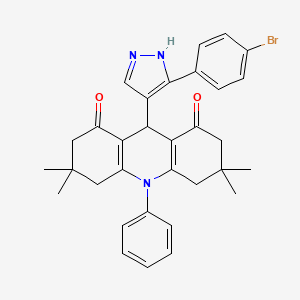 molecular formula C32H32BrN3O2 B4267911 9-[3-(4-bromophenyl)-1H-pyrazol-4-yl]-3,3,6,6-tetramethyl-10-phenyl-3,4,6,7,9,10-hexahydro-1,8(2H,5H)-acridinedione 