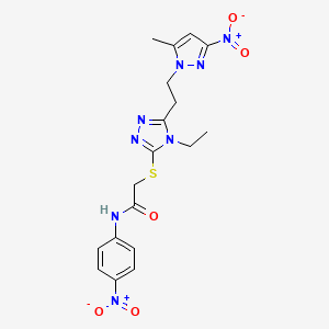 molecular formula C18H20N8O5S B4267914 2-({4-ethyl-5-[2-(5-methyl-3-nitro-1H-pyrazol-1-yl)ethyl]-4H-1,2,4-triazol-3-yl}thio)-N-(4-nitrophenyl)acetamide 