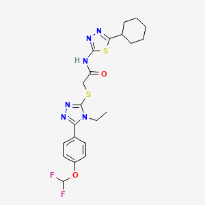 molecular formula C21H24F2N6O2S2 B4267921 N-(5-cyclohexyl-1,3,4-thiadiazol-2-yl)-2-({5-[4-(difluoromethoxy)phenyl]-4-ethyl-4H-1,2,4-triazol-3-yl}thio)acetamide 