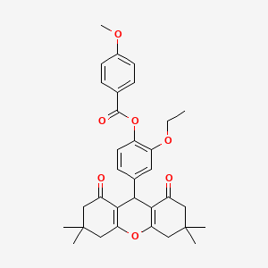 molecular formula C33H36O7 B4267934 2-ethoxy-4-(3,3,6,6-tetramethyl-1,8-dioxo-2,3,4,5,6,7,8,9-octahydro-1H-xanthen-9-yl)phenyl 4-methoxybenzoate 