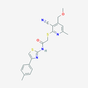 2-{[3-cyano-4-(methoxymethyl)-6-methyl-2-pyridinyl]sulfanyl}-N-[4-(4-methylphenyl)-1,3-thiazol-2-yl]acetamide