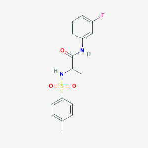 molecular formula C16H17FN2O3S B426800 N-(3-fluorophenyl)-2-{[(4-methylphenyl)sulfonyl]amino}propanamide 