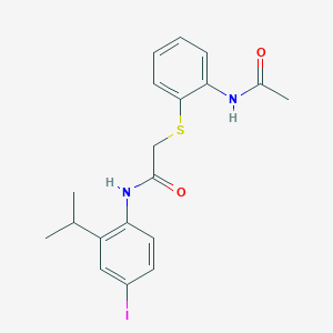 molecular formula C19H21IN2O2S B426801 2-{[2-(acetylamino)phenyl]thio}-N-(4-iodo-2-isopropylphenyl)acetamide 