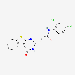 molecular formula C18H15Cl2N3O2S2 B4268045 N-(2,4-dichlorophenyl)-2-[(4-oxo-3,4,5,6,7,8-hexahydro[1]benzothieno[2,3-d]pyrimidin-2-yl)thio]acetamide 