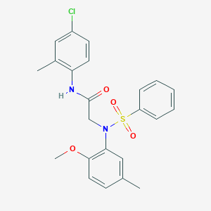 molecular formula C23H23ClN2O4S B426810 N-(4-chloro-2-methylphenyl)-2-[2-methoxy-5-methyl(phenylsulfonyl)anilino]acetamide 