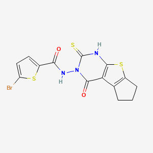 molecular formula C14H10BrN3O2S3 B4268100 5-bromo-N-(2-mercapto-4-oxo-6,7-dihydro-4H-cyclopenta[4,5]thieno[2,3-d]pyrimidin-3(5H)-yl)-2-thiophenecarboxamide 