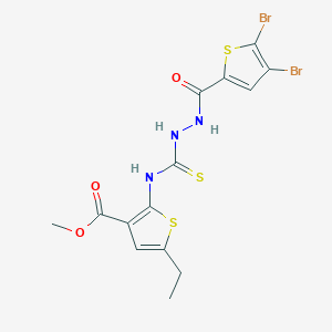 molecular formula C14H13Br2N3O3S3 B4268135 methyl 2-[({2-[(4,5-dibromo-2-thienyl)carbonyl]hydrazino}carbonothioyl)amino]-5-ethyl-3-thiophenecarboxylate 