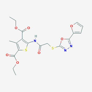 molecular formula C19H19N3O7S2 B426826 Diethyl 5-[({[5-(2-furyl)-1,3,4-oxadiazol-2-yl]thio}acetyl)amino]-3-methyl-2,4-thiophenedicarboxylate 