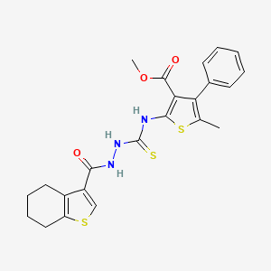 molecular formula C23H23N3O3S3 B4268290 methyl 5-methyl-4-phenyl-2-({[2-(4,5,6,7-tetrahydro-1-benzothien-3-ylcarbonyl)hydrazino]carbonothioyl}amino)-3-thiophenecarboxylate 