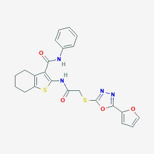 molecular formula C23H20N4O4S2 B426832 2-[({[5-(2-furyl)-1,3,4-oxadiazol-2-yl]sulfanyl}acetyl)amino]-N-phenyl-4,5,6,7-tetrahydro-1-benzothiophene-3-carboxamide 