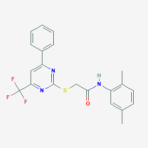 molecular formula C21H18F3N3OS B426835 N-(2,5-dimethylphenyl)-2-{[4-phenyl-6-(trifluoromethyl)-2-pyrimidinyl]sulfanyl}acetamide 