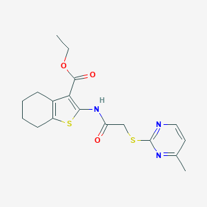 molecular formula C18H21N3O3S2 B426845 Ethyl 2-[[2-(4-methylpyrimidin-2-yl)sulfanylacetyl]amino]-4,5,6,7-tetrahydro-1-benzothiophene-3-carboxylate CAS No. 585555-13-1