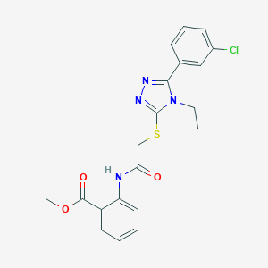 molecular formula C20H19ClN4O3S B426848 methyl 2-[({[5-(3-chlorophenyl)-4-ethyl-4H-1,2,4-triazol-3-yl]sulfanyl}acetyl)amino]benzoate 