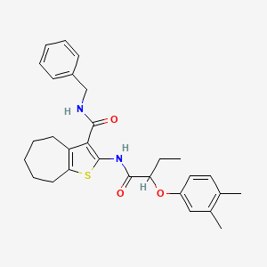 molecular formula C29H34N2O3S B4268499 N-benzyl-2-{[2-(3,4-dimethylphenoxy)butanoyl]amino}-5,6,7,8-tetrahydro-4H-cyclohepta[b]thiophene-3-carboxamide 