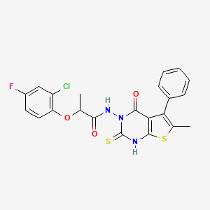 molecular formula C22H17ClFN3O3S2 B4268542 2-(2-chloro-4-fluorophenoxy)-N-(2-mercapto-6-methyl-4-oxo-5-phenylthieno[2,3-d]pyrimidin-3(4H)-yl)propanamide 